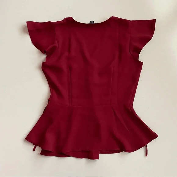 Tommy Hilfiger Red Maroon Burgundy Size S Peplum Wrap Flowy Blouse Top Christmas - Picture 14 of 16